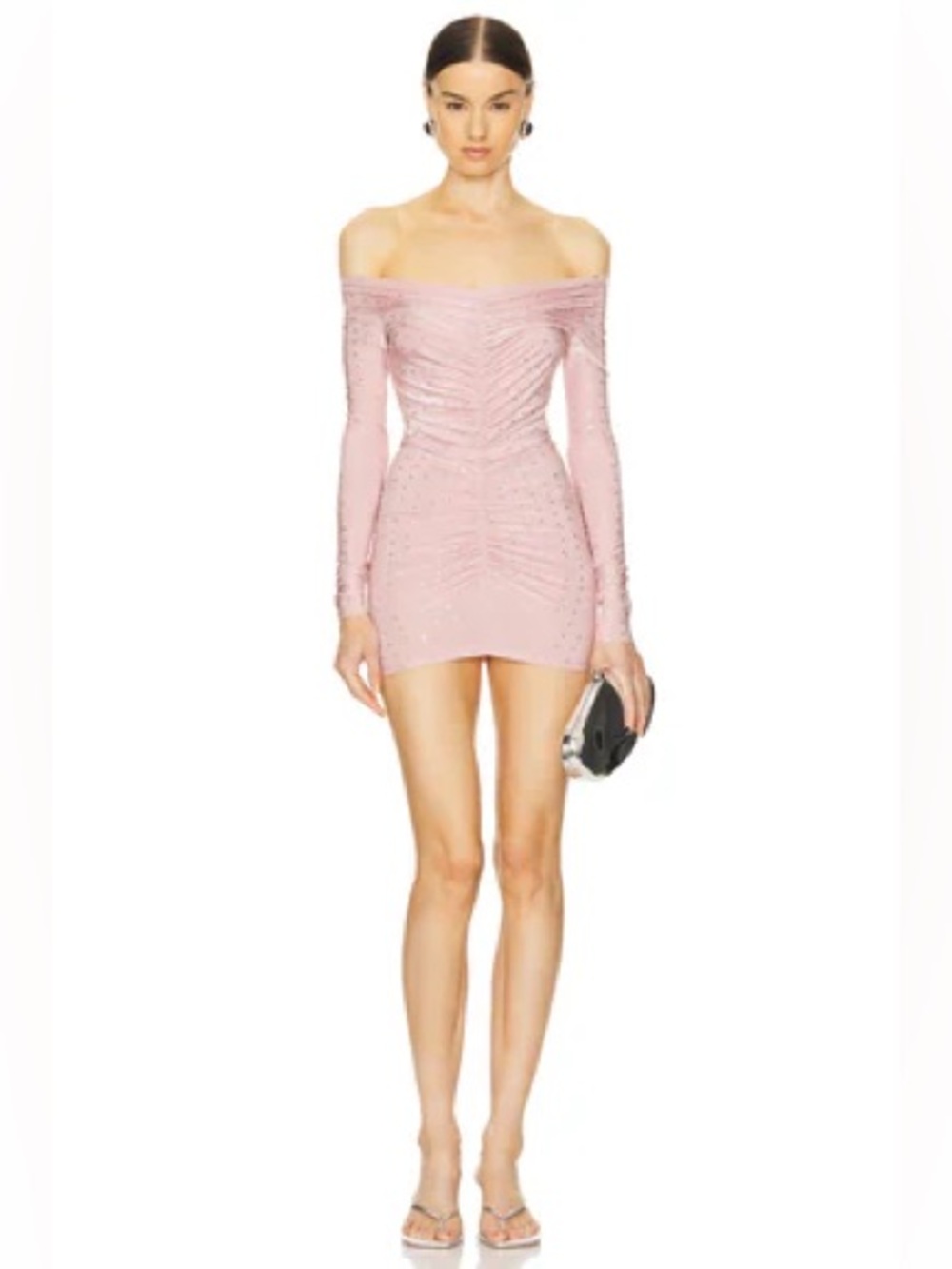The New Arrivals Barbara Pink Crystal Off Shoulder Mini Dress REVOLVE